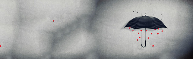 黑白雨伞爱情心背景BANNER