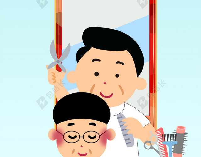 二月二龙剃头H5理发宣传海报背景分层下载