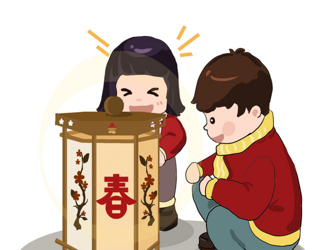 元宵节童男童女看花灯