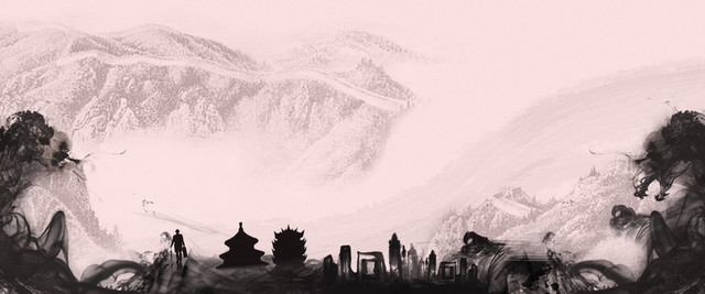 龙抬头国风水墨背景BANNER