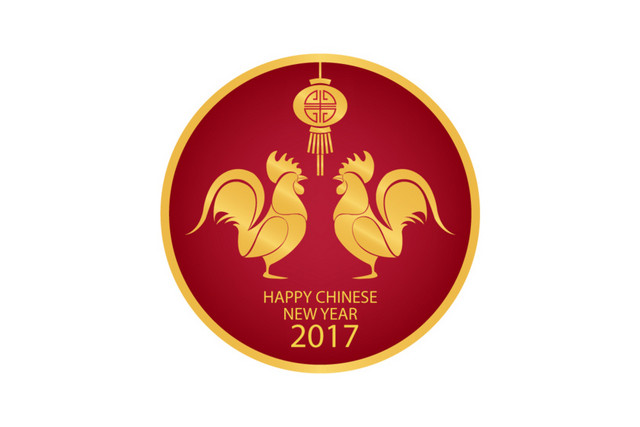 矢量双鸡报晓