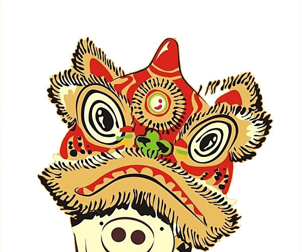 卡通中国风小猪带舞狮狮头