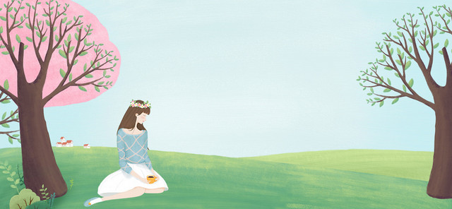 美妆节文艺春天踏青手绘水粉蓝BANNER
