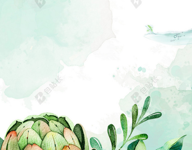 化妆品护肤绿色清新水彩H5背景素材