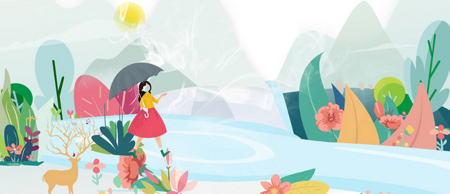春季踏青文艺手绘插画文艺绿BANNER