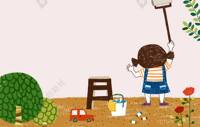 幼儿园粉色卡通小女孩海报背景