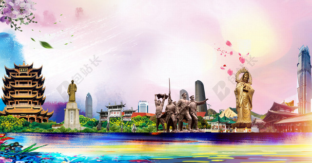 唯美风光湖北武汉旅游指南海报背景素材