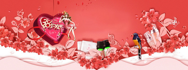 38妇女节渐变花瓣爱心粉色BANNER