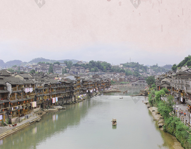 旅游湖南印象凤凰古城海报背景