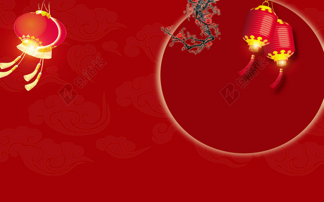 圆月灯笼花灯元宵节红色圆月背景图