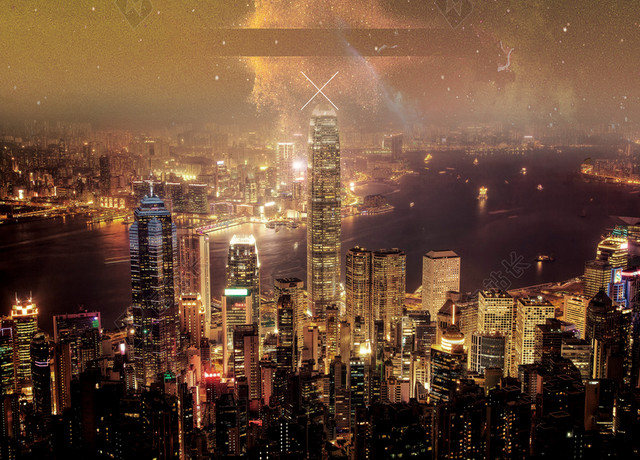 辉煌大气城市香港回归20周年纪念背景