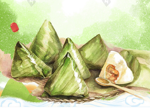 绿色手绘风格端午节海报