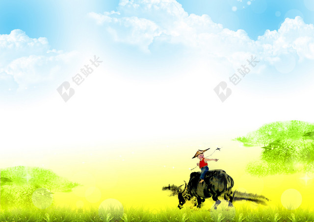 手绘卡通春天踏青清明节海报背景素材