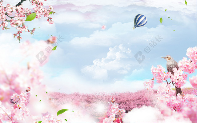一起赏桃花海报背景模板