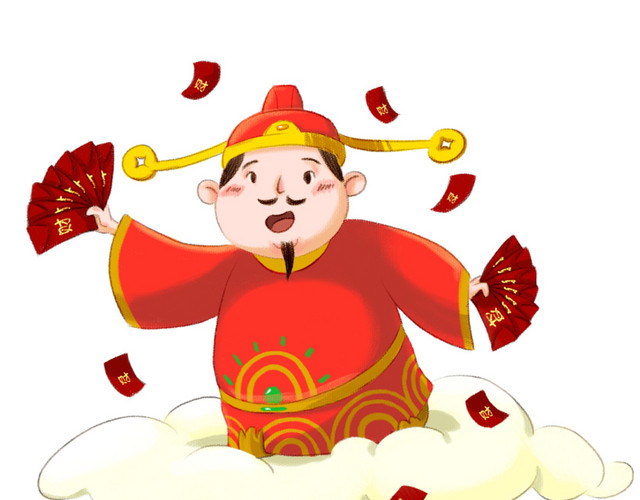 正在撒红包的卡通小财神