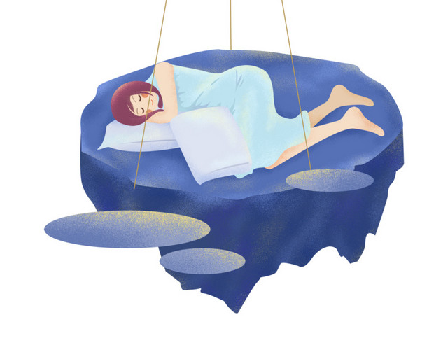 世界睡眠日蓝色插画月亮熟睡少女