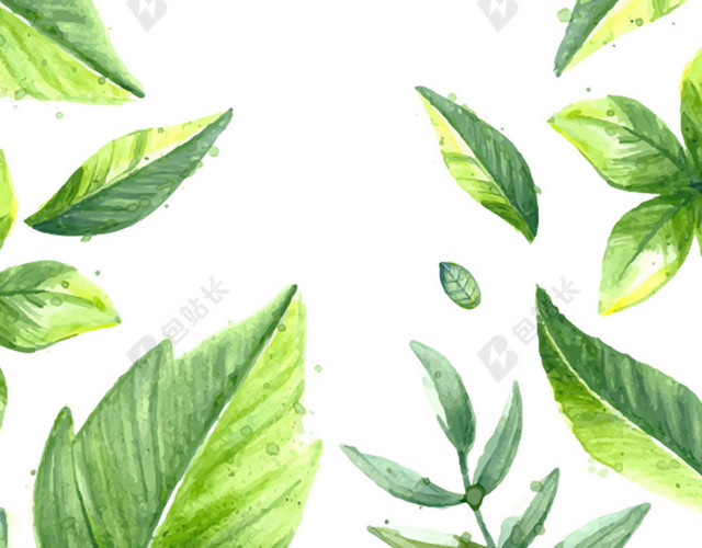 手绘绿叶H5背景