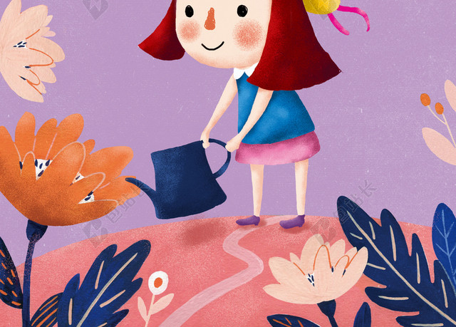 小女孩儿童节插画免费下载