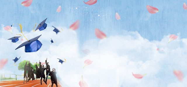 毕业季蓝色手绘教育学生帽BANNER