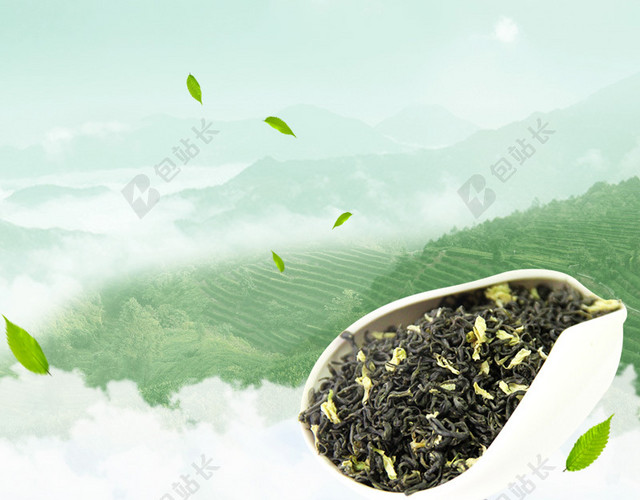 清新茶叶茶园PSD分层主图背景素材