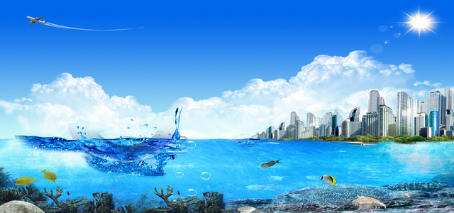 海水房地产天空大气清新蓝色淘宝海报背景