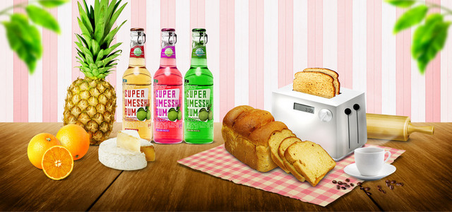 面包机橙子面包菠萝水果酒美食海报BANNER