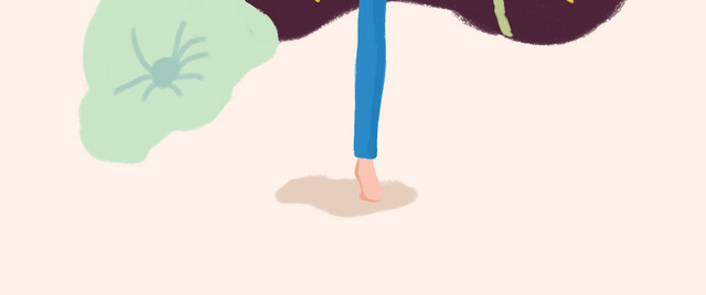 瑜伽女孩荷塘月色背景插画