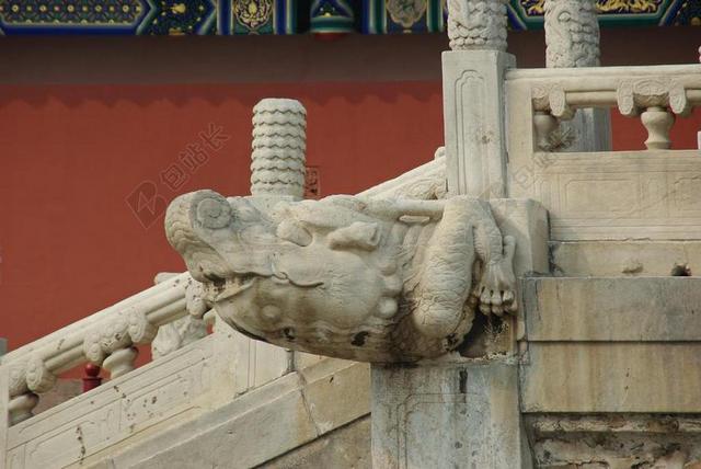 中国北京紫禁城白色大理石护栏雕塑背景图片
