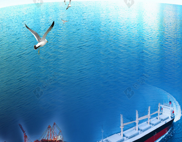 蓝色海洋港口轮船背景