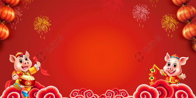 红色喜庆2019猪年新年快乐背景素材