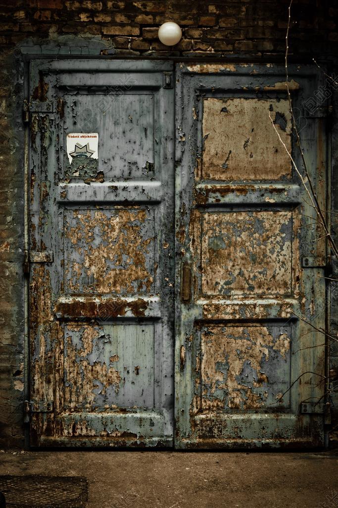 门 入口 仓库 老 蓝色 木材 磨损 旧 油漆