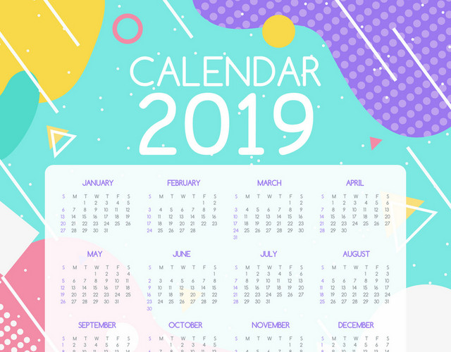猪年台历清新彩色2019日历素材