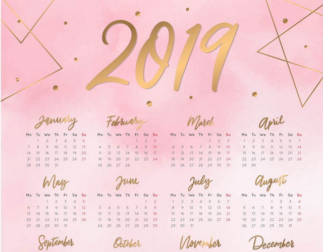 猪年台历粉色金字2019新年日历素材