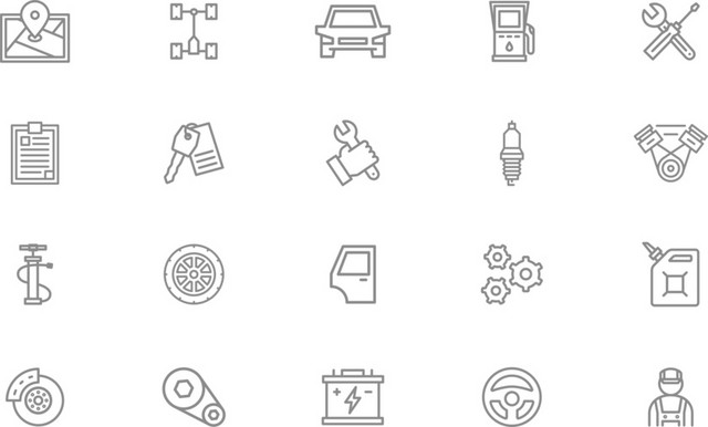 灰色描边汽车修理工具图标素材