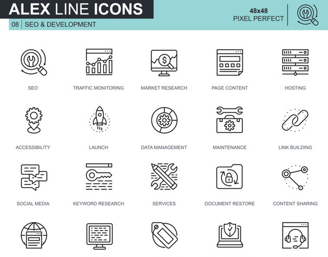 SEO搜图互联网线性图标素材