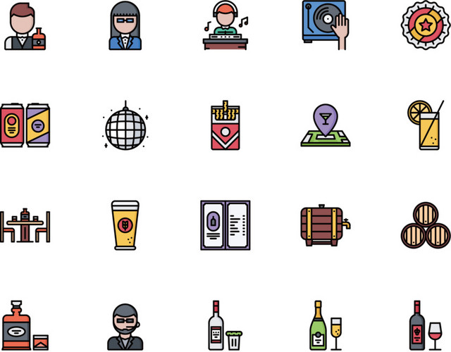 简单彩色休闲娱乐酒吧图标素材