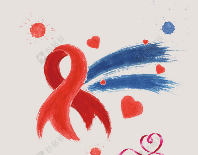 简约水彩风格红丝带手绘世界艾滋病背景素材