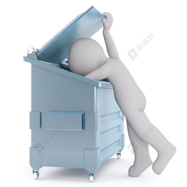 白色3D男性垃圾箱模型背景图片
