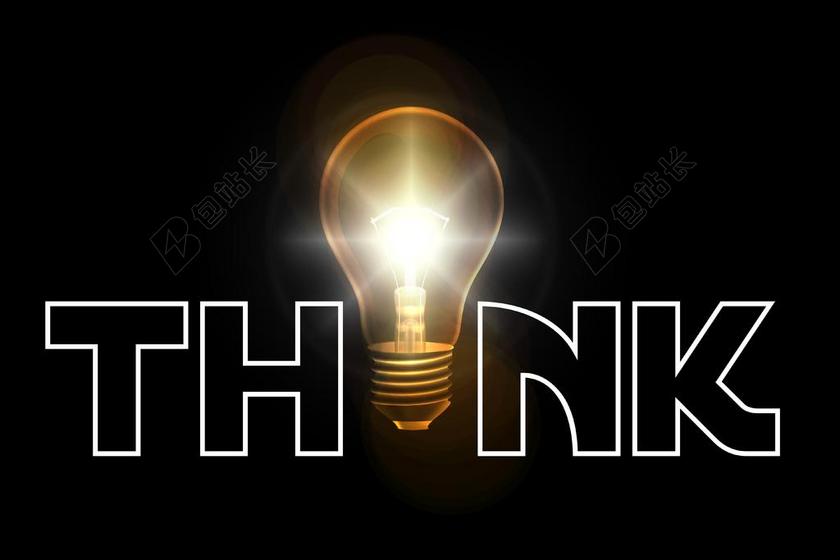 黑色场景英文词汇THINK灯光创意背景图片