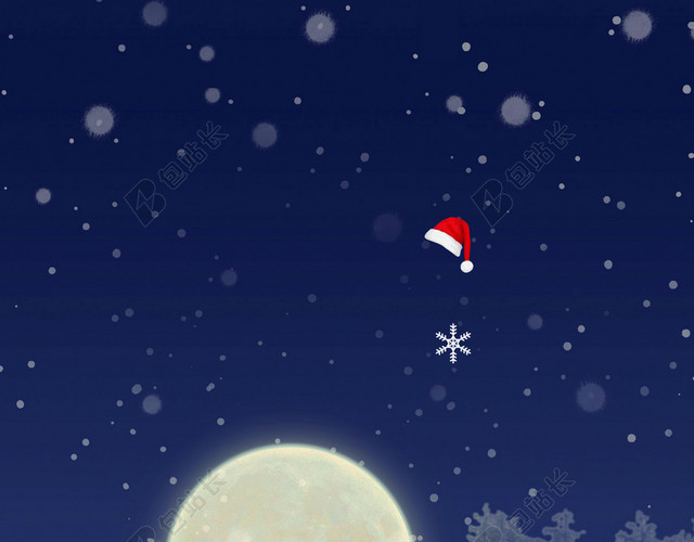 夜幕月亮红色邮筒圣诞小清新手绘插画大雪背景素材