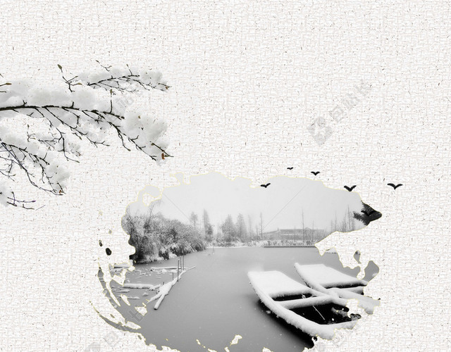 中国风灰色下雪雪天红色建筑大雪背景素材