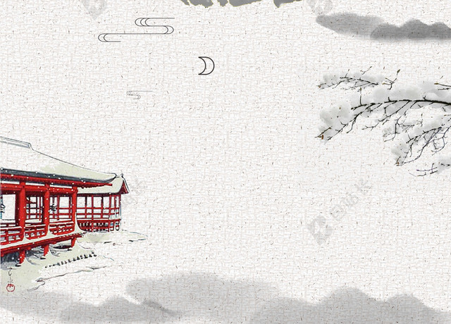 中国风灰色下雪雪天红色建筑大雪背景素材