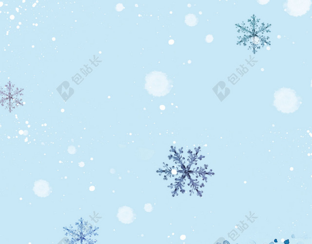 手绘水彩油画风格蓝天下雪雪人大雪背景素材