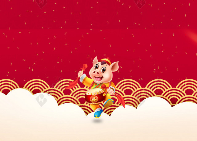 红色喜庆2019猪年新年元旦背景素材