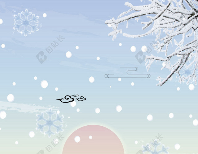 简约小清新手绘卡通插画雪地大雪小雪背景素材