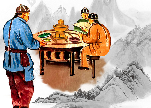 中国风古风手绘古代人物山水画雪地大雪小雪背景素材
