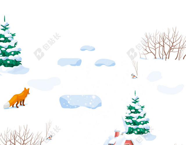 手绘卡通雪地可爱小人滑雪大雪小雪冬天海报背景素材