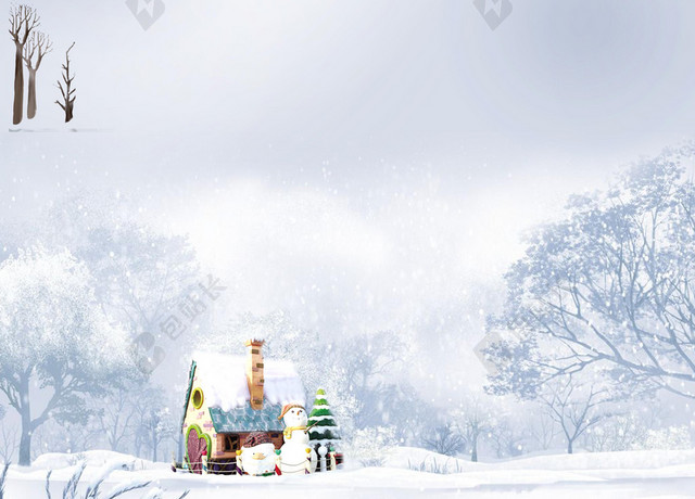 卡通手绘寒冬雪景小雪背景素材