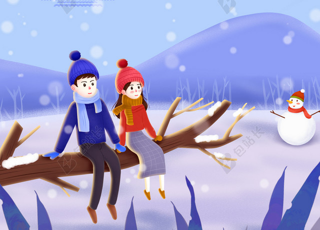 卡通漫画冬季小雪大雪天气节气背景素材