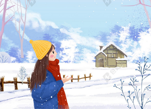 卡通插画简约冬季小雪大雪节气背景素材模板